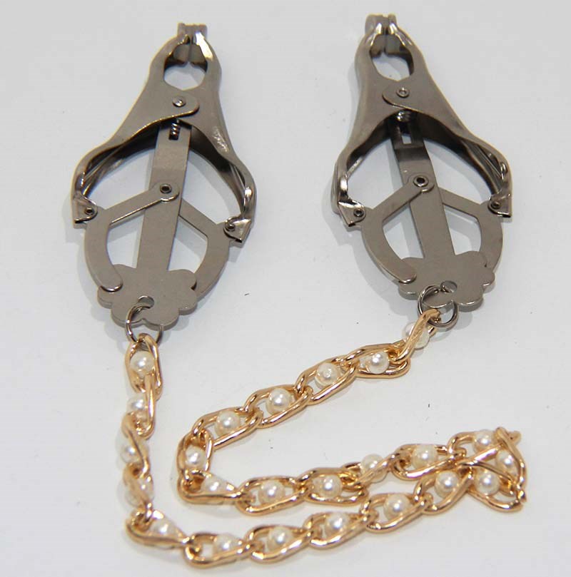 BDStyle Cripple Nipple Clover Clamps Pearls & Chain Non Adjustable Design - - Breast and Nipple Toys
