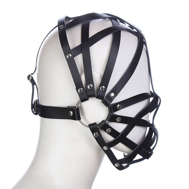 Cross Belt Half Face Hood Couples CRing Pick - - Bondage Hoods