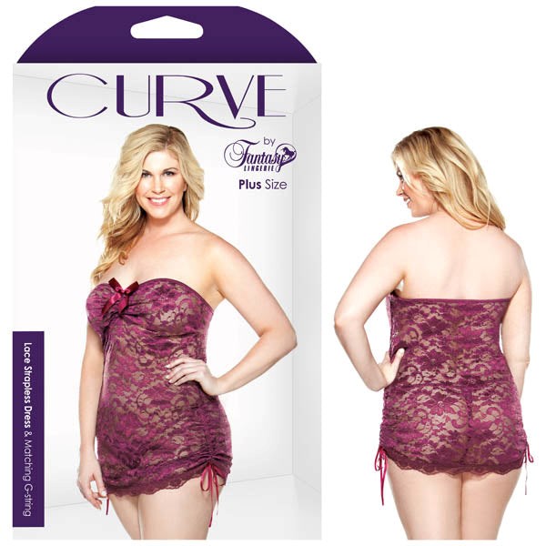 Fantasy Lingerie Curve Lace Strapless Dress & G String Premium Stretch Lace - - Babydolls and Chemises