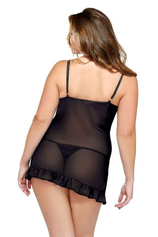 Fantasy Lingerie Curve Split Cup Underwire Chemise And Thong 3X/4X Black - Babydolls and Chemises