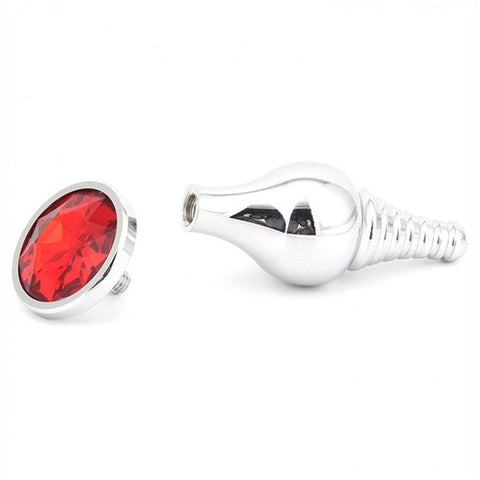 BDStyle Snug Tapered Metal Butt Plug with Detachable Spiral and Blue Jewel - Steel Sex Toys