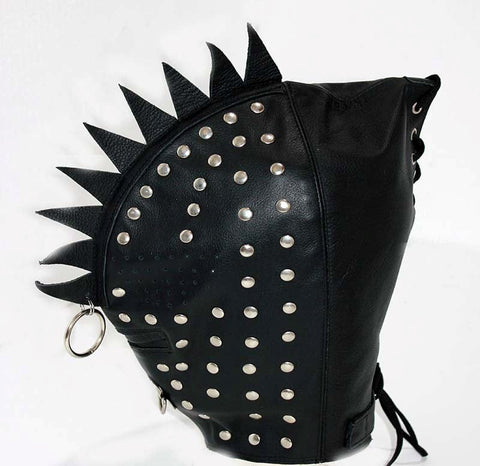Hells Couture Cyclops Leather Bondage Spiked Hood with Single Eye Design - Bondage Hoods