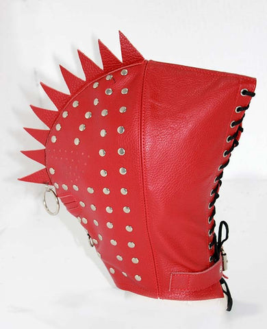 Hells Couture Cyclops Leather Bondage Spiked Hood with Single Eye Design - Bondage Hoods