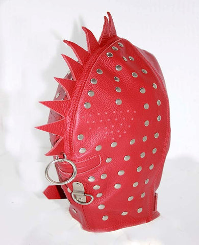 Hells Couture Cyclops Leather Bondage Spiked Hood with Single Eye Design - Bondage Hoods