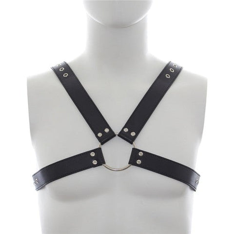 BDStyle Deluxe Faux Leather Chest Harness with Adjustable O Ring Design - Cuffs and Restraints