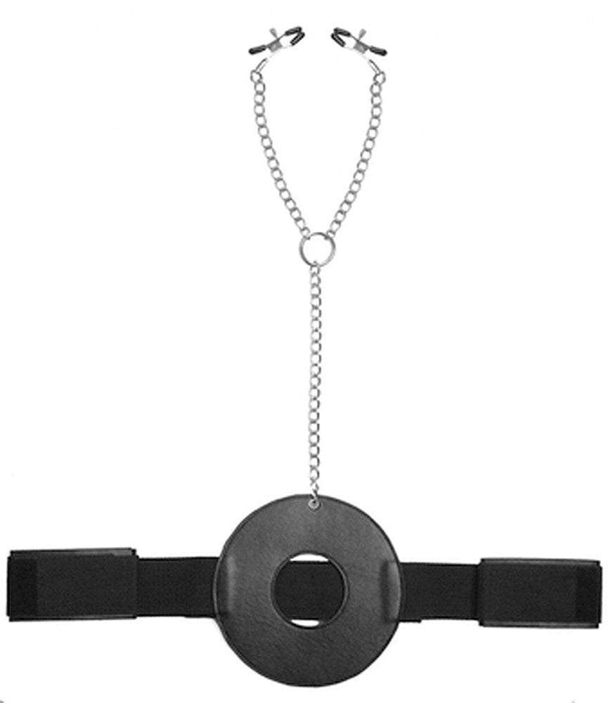 XR Brands Detained Restraint System with Nipple Clamps and Ring - - Breast and Nipple Toys