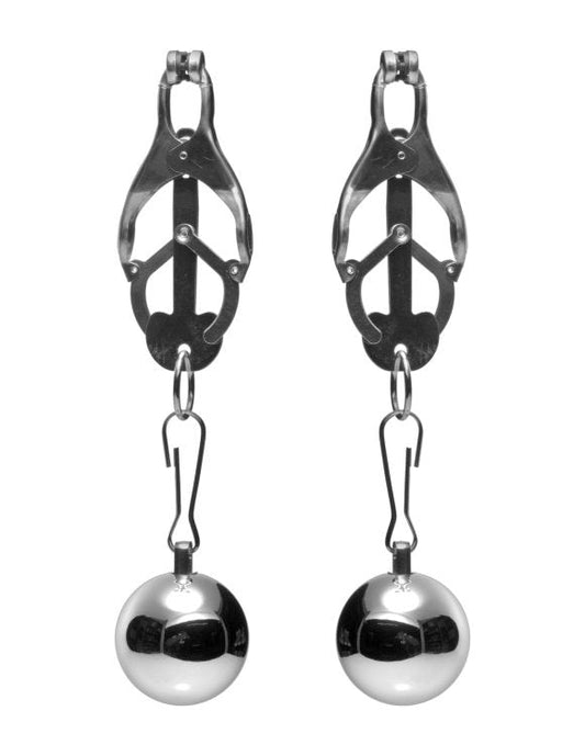 XR Brands Deviant Monarch Weighted Nipple Clamps with Adjustable Pressure - - Nipple and Clit Clamps