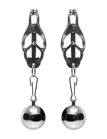 XR Brands Deviant Monarch Weighted Nipple Clamps with Adjustable Pressure - Nipple and Clit Clamps