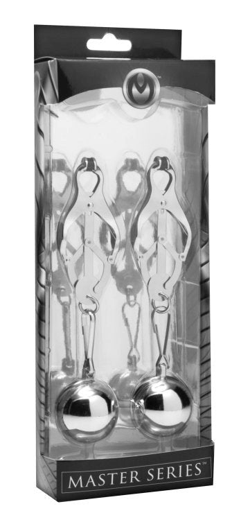 XR Brands Deviant Monarch Weighted Nipple Clamps with Adjustable Pressure - - Nipple and Clit Clamps