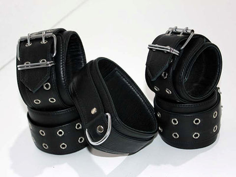Hells Couture Double Eyelet Couples Restraint Set Premium Leather Bondage - Cuffs and Restraints