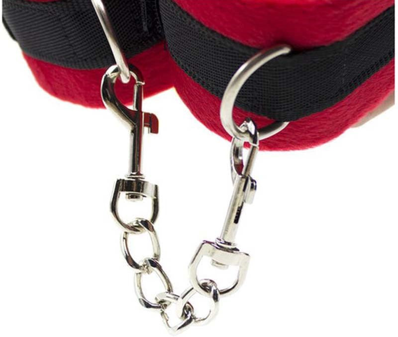 BDStyle Downy Fetish Play Cuffs Black And Red with Soft Fur Lining - - Fancy Dress Ups
