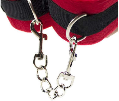 BDStyle Downy Fetish Play Cuffs Black And Red with Soft Fur Lining - Fancy Dress Ups