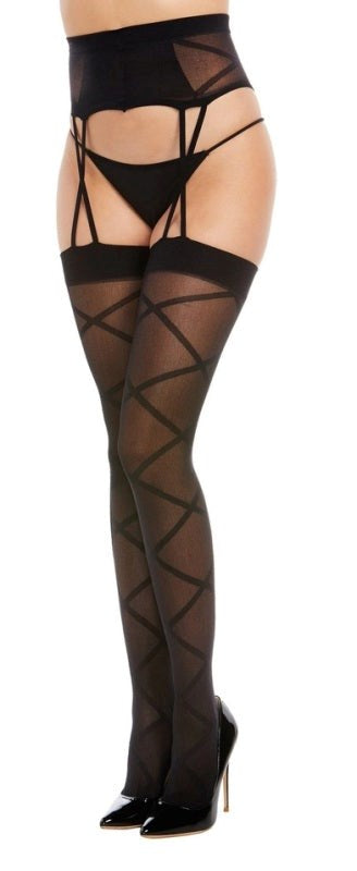 Dream Girl Lingerie Sheer Criss Cross Garter Hose Thigh High - - Hosiery