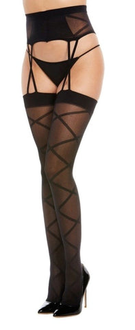 Dream Girl Lingerie Sheer Criss Cross Garter Hose Thigh High - Hosiery