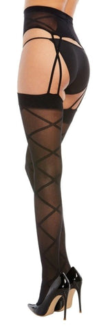 Dream Girl Lingerie Sheer Criss Cross Garter Hose Thigh High - Hosiery