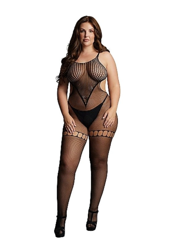 Shots Toys Duo Net High Neck Bodystocking Fishnet and Fence Net Design - - Body Stockings