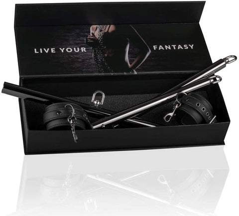 Easytoys Expander Spreader Bar and Cuffs Set Adjustable Metal Restraint - Spreaders and Hangers