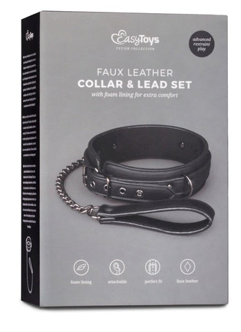 Easytoys Fetish Collar with Leash Adjustable BDSM Power Play - Collars and Leads