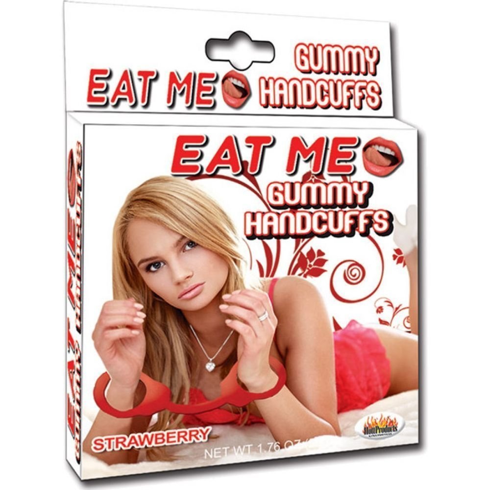 Hott Products Eat Me Gummy Hand Cuffs Strawberry Edible Bondage Restraints - - Collars and Leads