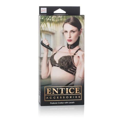 California Exotics Entice BDSM Play Posture Collar with Leash - Collars and Leads