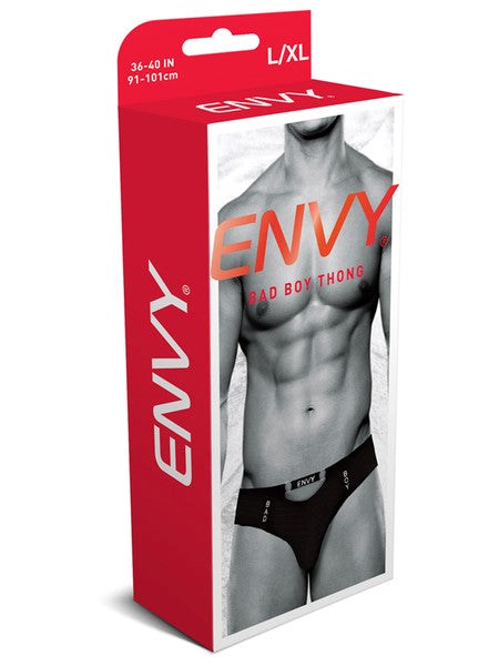 Envy Menswear Captivating Bad Boy Thong Black Contoured Pouch Design - - Jocks and G-Strings