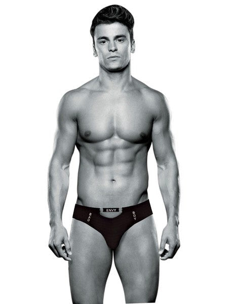 Envy Menswear Captivating Bad Boy Thong Black Contoured Pouch Design - - Jocks and G-Strings