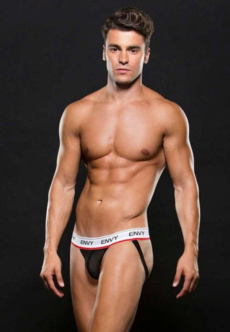Envy Menswear Logo Elastic LowRise Mesh Jock E047 M/L Black Supportive - Jocks and G-Strings