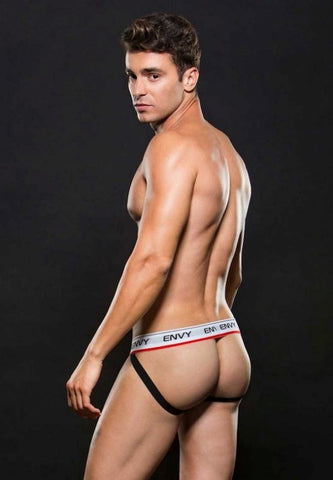 Envy Menswear Logo Elastic LowRise Mesh Jock E047 M/L Black Supportive - Jocks and G-Strings