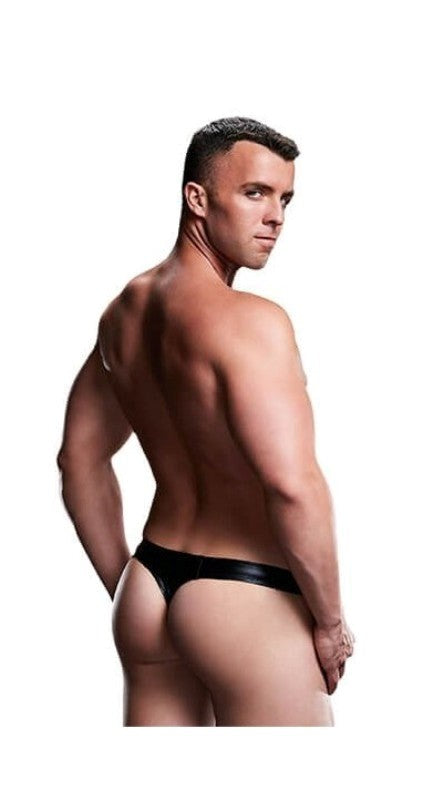 Envy Menswear Low Rise Thong E034 SM Black Contoured Pouch Design - - Jocks and G-Strings