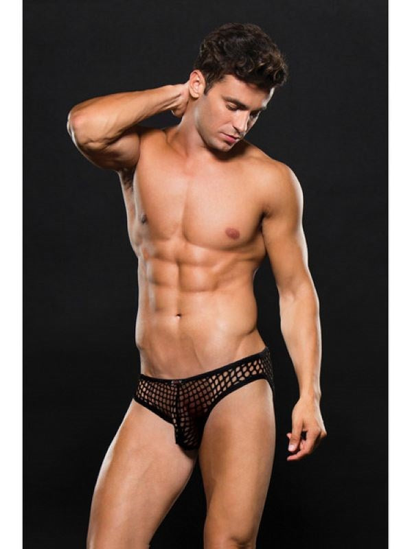 Envy Menswear Captivating Fishnet Bikini Black Seductive Lingerie Set - - Mens Briefs And Boxers