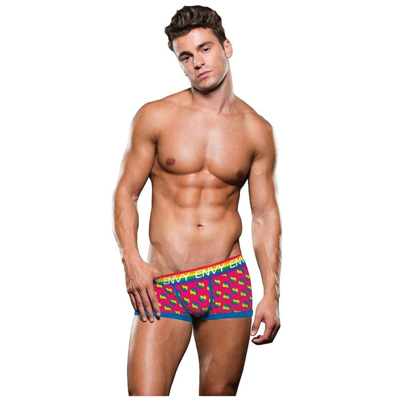 Envy Menswear Rainbow Hearts Trunk with Rainbow Pattern and Support - Mens Briefs And Boxers