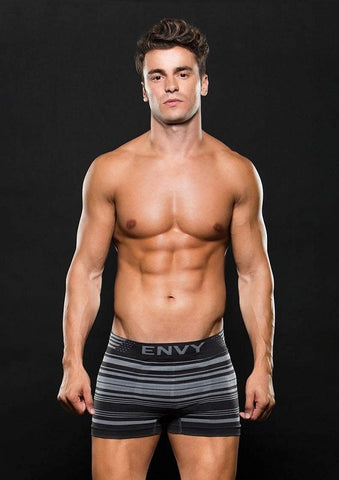 Envy Menswear Seamless Trunk Grey Stripes Logo M/L Seamless Comfort Design - Jocks and G-Strings
