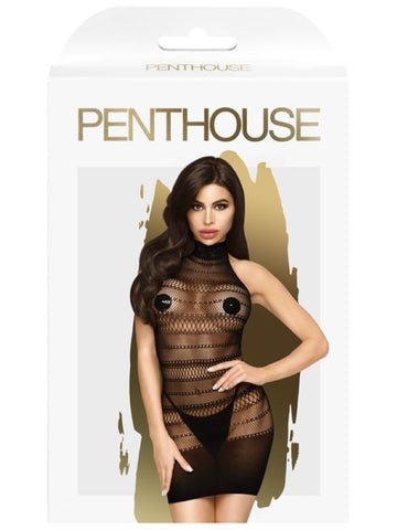 Penthouse Lingerie Sophisticated Allure Mini Dress Black High Neck Design - Bras and Bra Sets