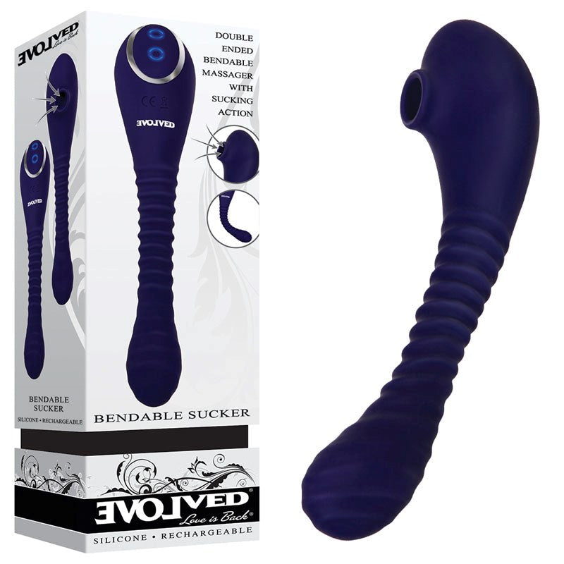 Evolved Bendable Clitoral Sucker Blue Dual Stimulation Vibrator - - Clit Ticklers and Pulsators