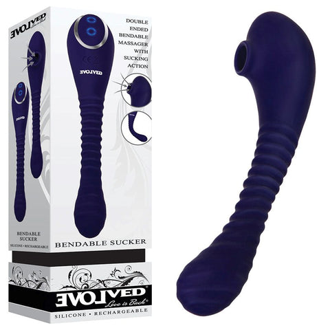 Evolved Bendable Clitoral Sucker Blue Dual Stimulation Vibrator - Clit Ticklers and Pulsators