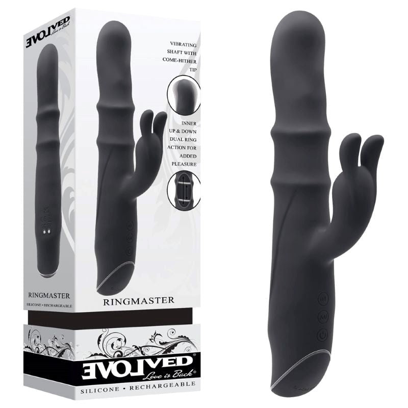 Evolved Ringmaster Black Edition Delight Cock Ring with Vibration - - Rabbit Vibrators