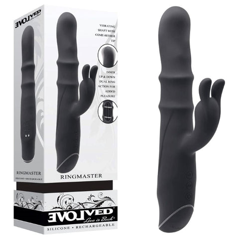 Evolved Ringmaster Black Edition Delight Cock Ring with Vibration - Rabbit Vibrators