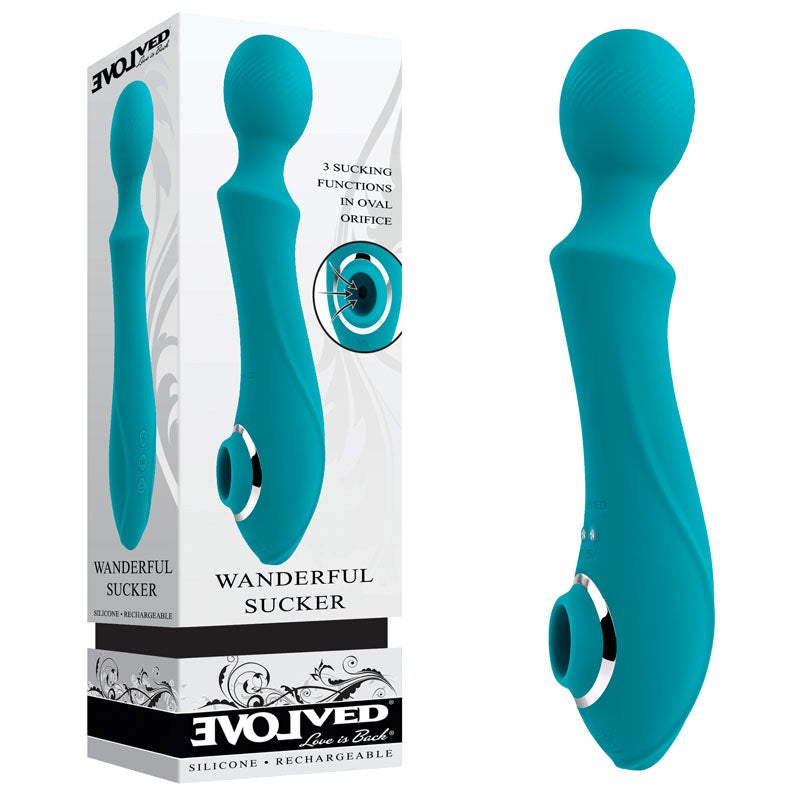Evolved Wanderful Sucker Dual Sensation Massage Wand with Vibration - - Body Wands