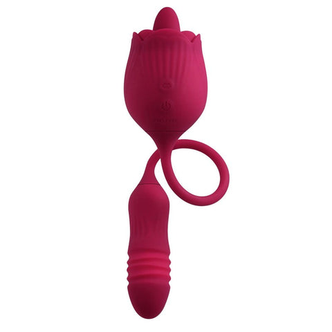 Evolved WILD ROSE Dual Pleasure Thrusting Bullet and Flicking Tongue Vibrator - Personal Massagers