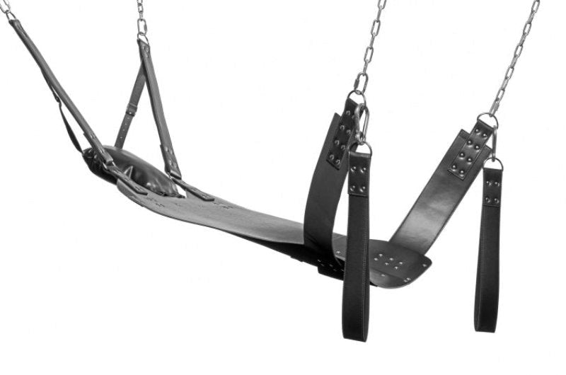 XR Brands Extreme Sling Premium Leather Sex Swing with Stirrups - - Sex Swings And Slings