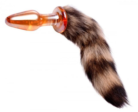 XR Brands Faux Fox Tail Glass Anal Plug with Orange Borosilicate Glass - Glass Sex Toys