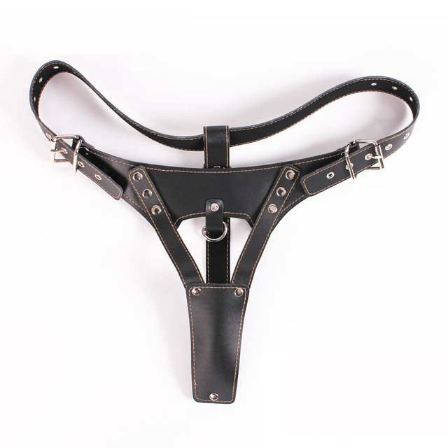 RoomFun Faux Leather Vibrating Panty Straps with Remote Control - - Strap On Sextoys