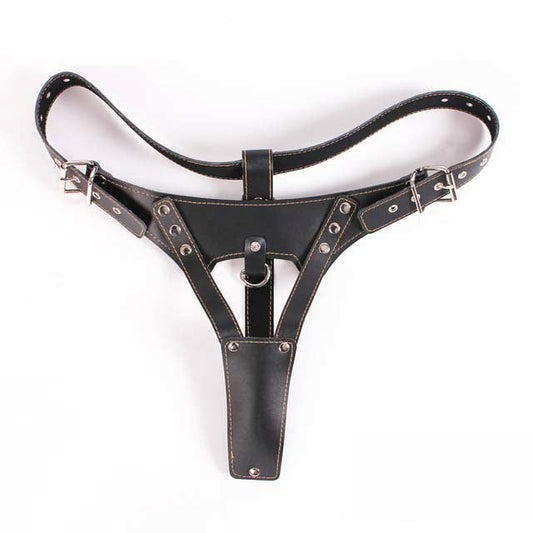 RoomFun Faux Leather Vibrating Panty Straps with Remote Control - - Strap On Sextoys