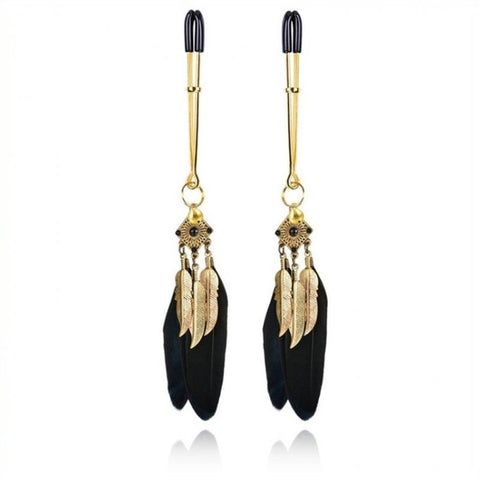 BDStyle Feather Nipple Clamp Gold Adjustable Pressure Design - Breast and Nipple Toys