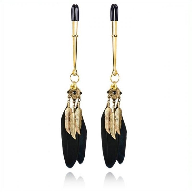 BDStyle Feather Nipple Clamp Gold Adjustable Pressure Design - Breast and Nipple Toys