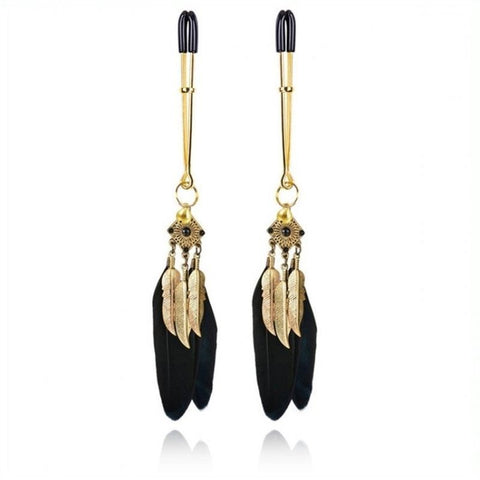 BDStyle Feather Nipple Clamp Gold Adjustable Pressure Design - Breast and Nipple Toys