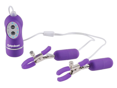 Fetish Fantasy 10 Function Vibrating Nipple Clamps with Adjustable Pressure - Nipple and Clit Clamps