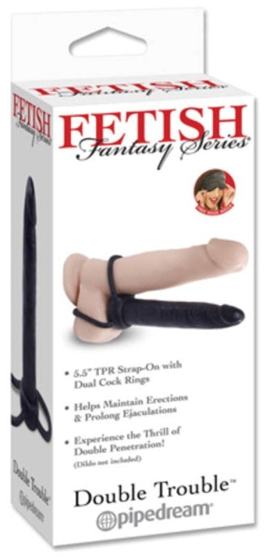 Pipedream Products Fetish Fantasy Double Trouble Strap On Dildo Dual Ring System - - Strap On Sextoys