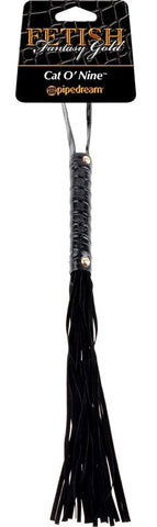 Fetish Fantasy Gold Cat O Nine Black Leather Flogger Premium BDSM Impact - Whips And Crops