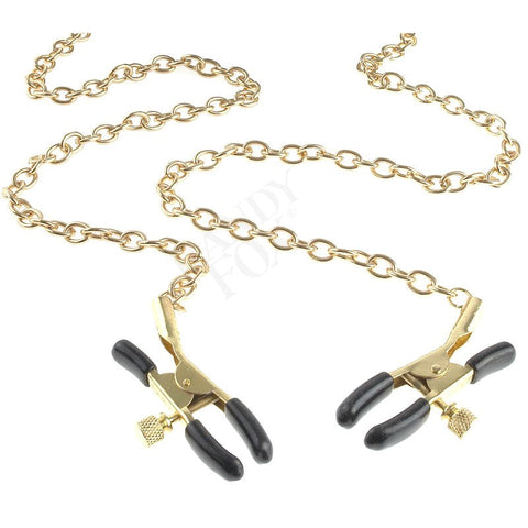 Fetish Fantasy Gold Collar and Nipple Clamps Black Adjustable BDSM Set - Nipple and Clit Clamps